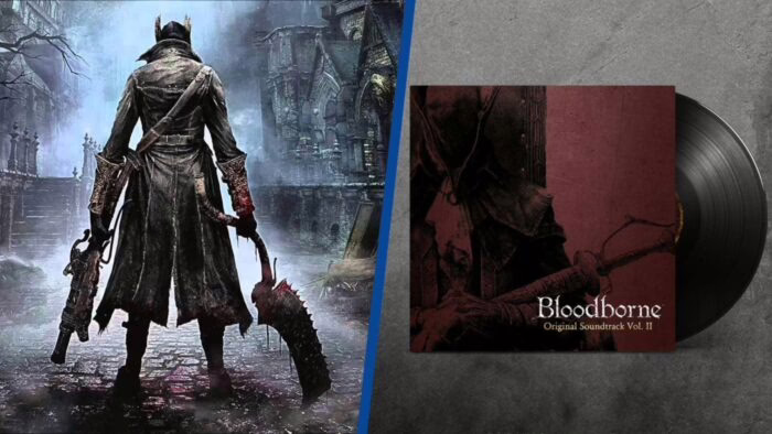 Personaje de Bloodborne con arma y portada de vinilo Vol. II