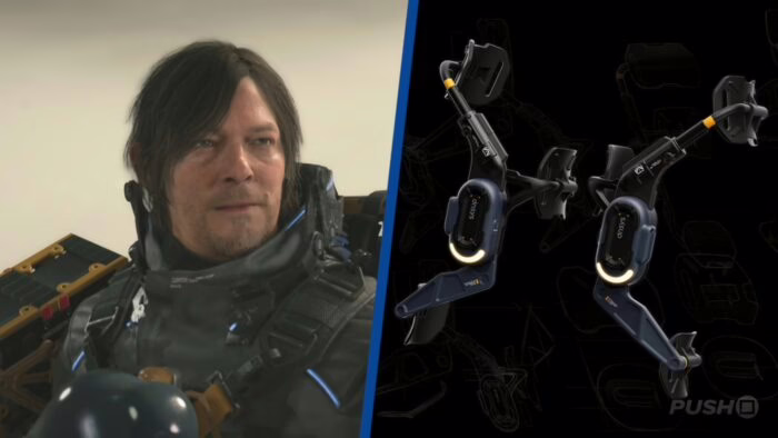 Personaje de videojuego junto a un exoesqueleto real inspirado en Death Stranding