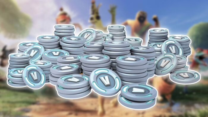 Montón de monedas virtuales en un entorno de videojuego difuminado