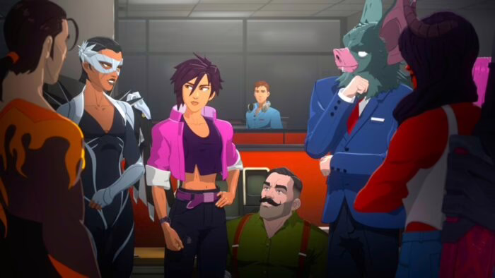 Grupo de personajes de Dispatch reunidos en una sala de control