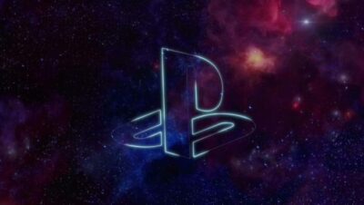 Logotipo de PlayStation en un fondo estrellado y colorido