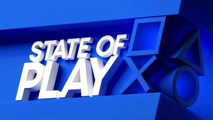 Logo de State of Play sobre fondo azul con símbolos de PlayStation