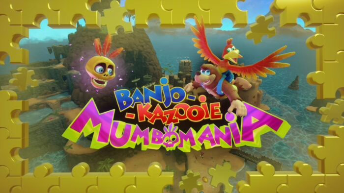Banjo y Kazooie volando sobre un paisaje en el juego Mumbomania