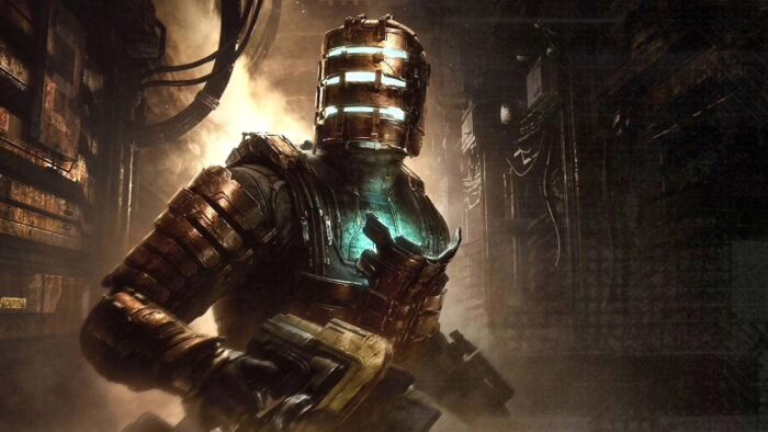 Personaje de Dead Space con traje espacial en un pasillo oscuro