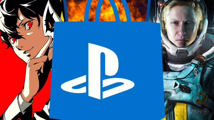 Logotipo de PlayStation con personajes de videojuegos en oferta por Cyber Monday