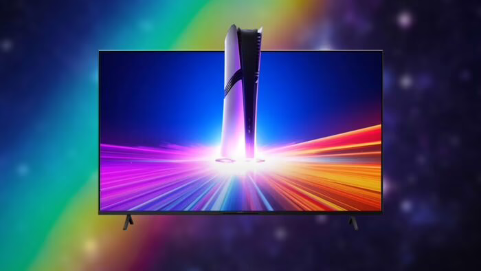 Imagen conceptual de PS5 Pro con efectos visuales coloridos en pantalla