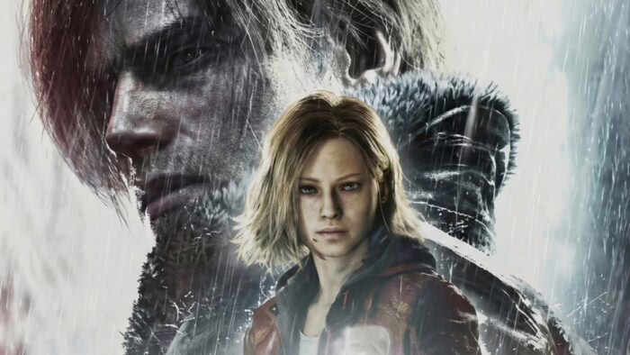 Leon S. Kennedy y Grace Ashcroft en portada de Resident Evil Requiem bajo la lluvia
